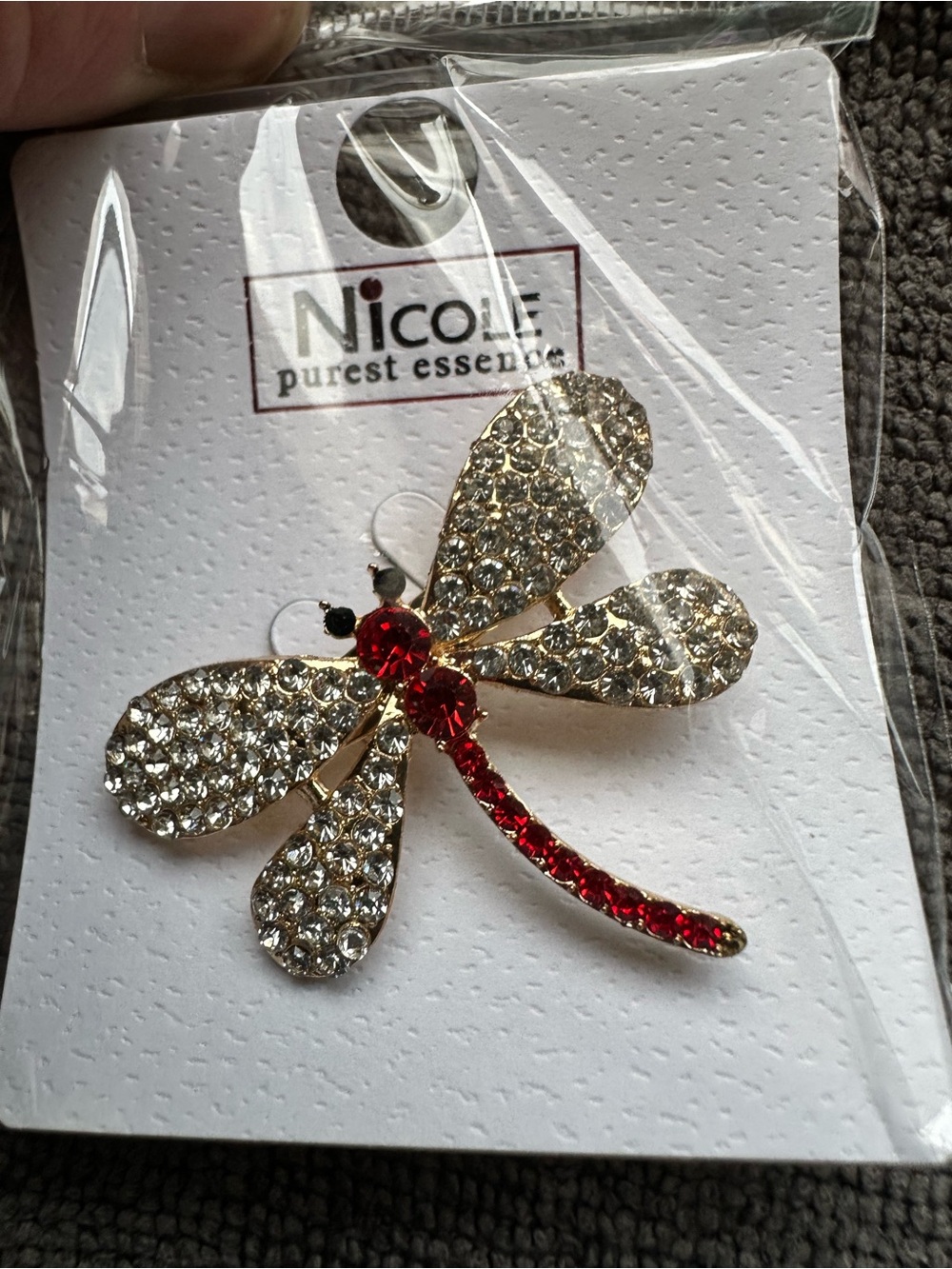 Nicole Red and Clear Crystal Dragonfly Brooch
